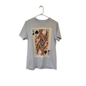 Make Marker Unisex Light Blue Cotton Knit Queen of Spades Graphic Crewneck Short